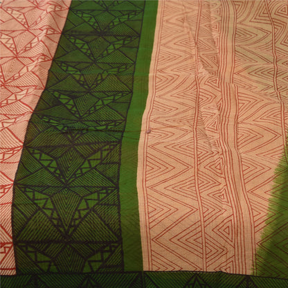 Sanskriti Vintage Sarees Peach/Red Pure Cotton Printed Sari 5+yd Craft Sustainable Fabric