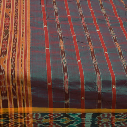 Sanskriti Vintage Sarees Ikat Handwoven Odisha 100% Pure Cotton Sari 5+yd Sustainable Fabric