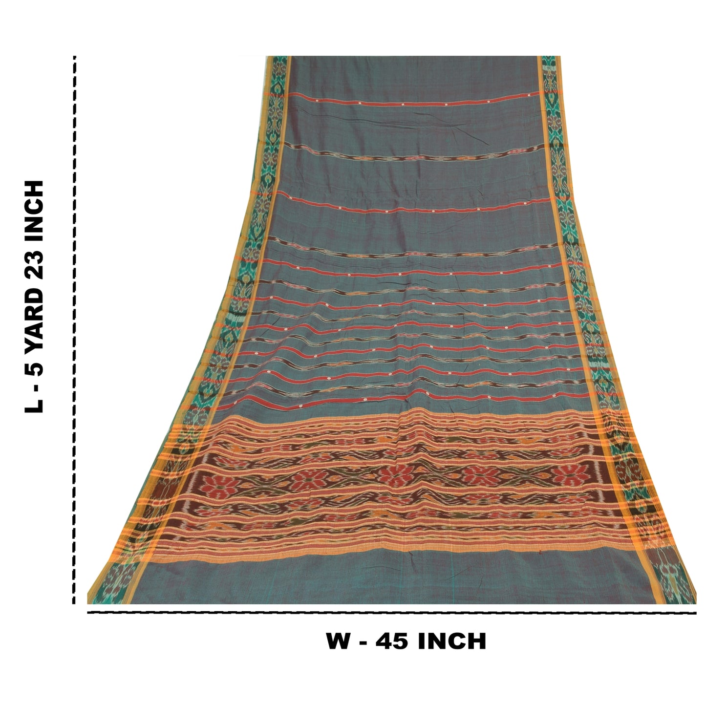 Sanskriti Vintage Sarees Ikat Handwoven Odisha 100% Pure Cotton Sari 5+yd Sustainable Fabric