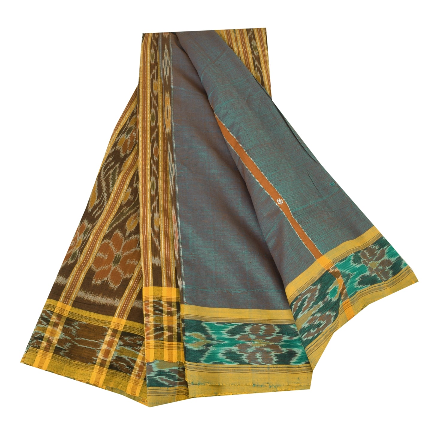 Sanskriti Vintage Sarees Ikat Handwoven Odisha 100% Pure Cotton Sari 5+yd Sustainable Fabric