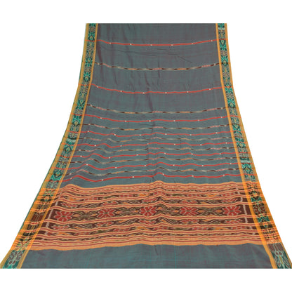 Sanskriti Vintage Sarees Ikat Handwoven Odisha 100% Pure Cotton Sari 5+yd Sustainable Fabric