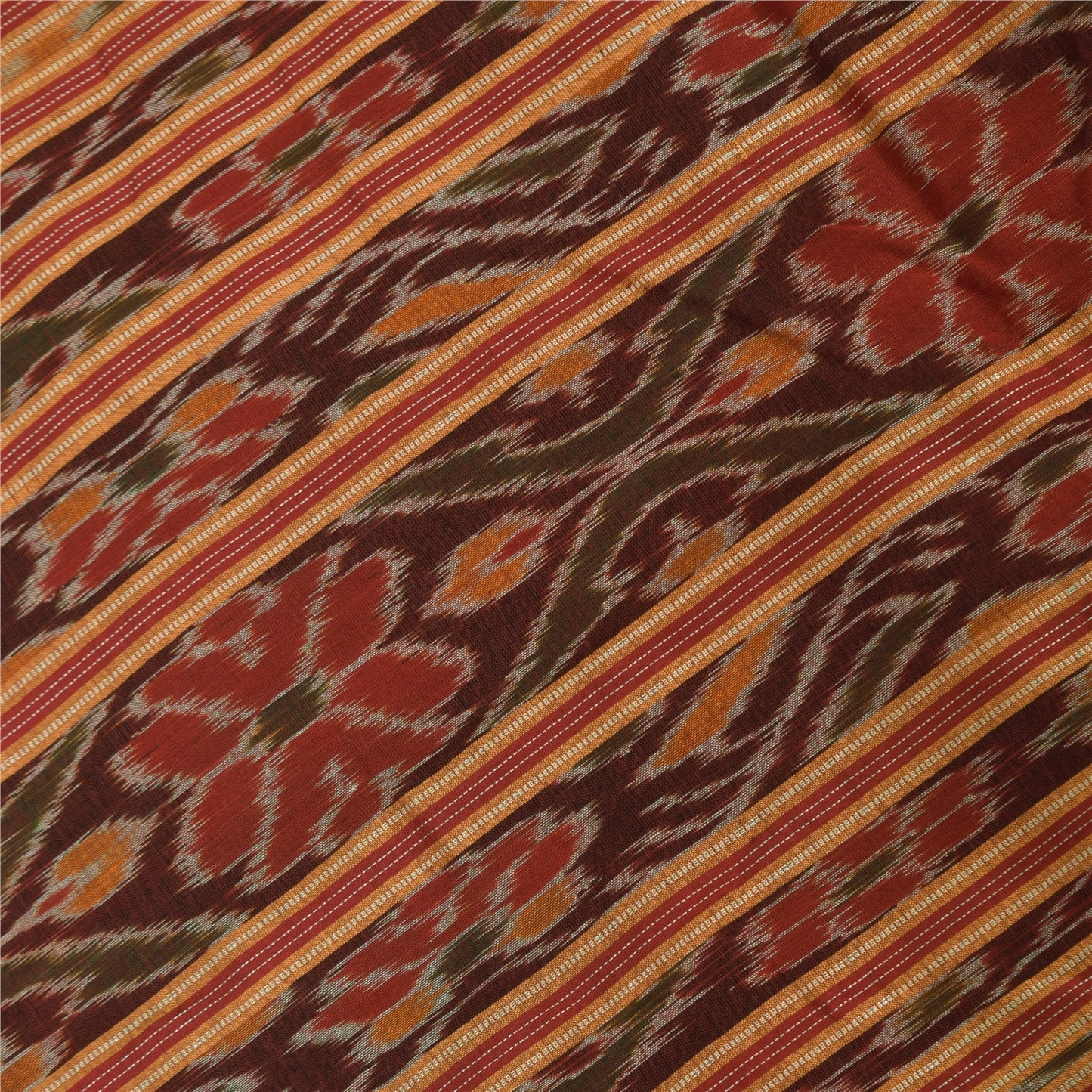 Sanskriti Vintage Sarees Ikat Handwoven Odisha 100% Pure Cotton Sari 5+yd Sustainable Fabric