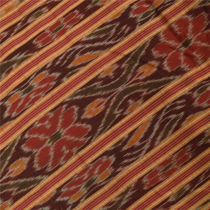 Sanskriti Vintage Sarees Ikat Handwoven Odisha 100% Pure Cotton Sari 5+yd Sustainable Fabric
