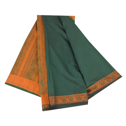 Sanskriti Vintage Sarees Green Peacock Woven Pure Cotton Sari 5+yd Craft Sustainable Fabric
