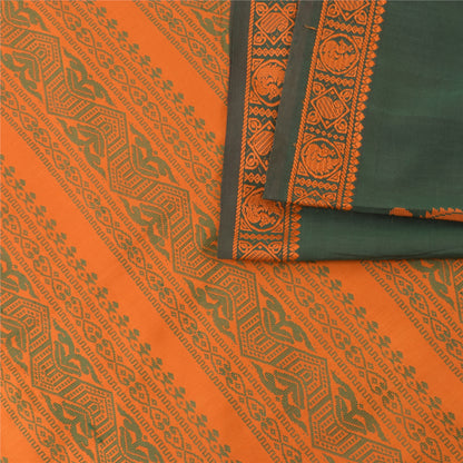 Sanskriti Vintage Sarees Green Peacock Woven Pure Cotton Sari 5+yd Craft Sustainable Fabric