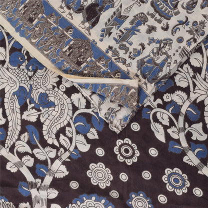Sanskriti Vintage Sarees White Handmade Kalamkari Pure Cotton Sari 5+yd Sustainable Fabric