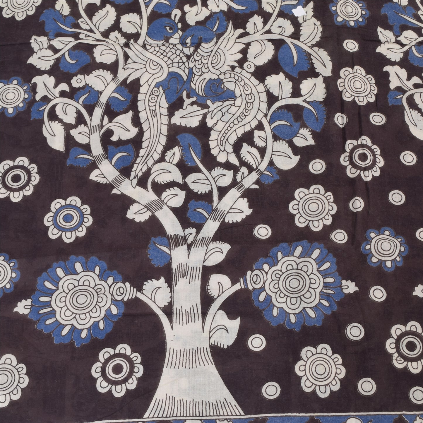 Sanskriti Vintage Sarees White Handmade Kalamkari Pure Cotton Sari 5+yd Sustainable Fabric