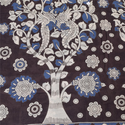 Sanskriti Vintage Sarees White Handmade Kalamkari Pure Cotton Sari 5+yd Sustainable Fabric