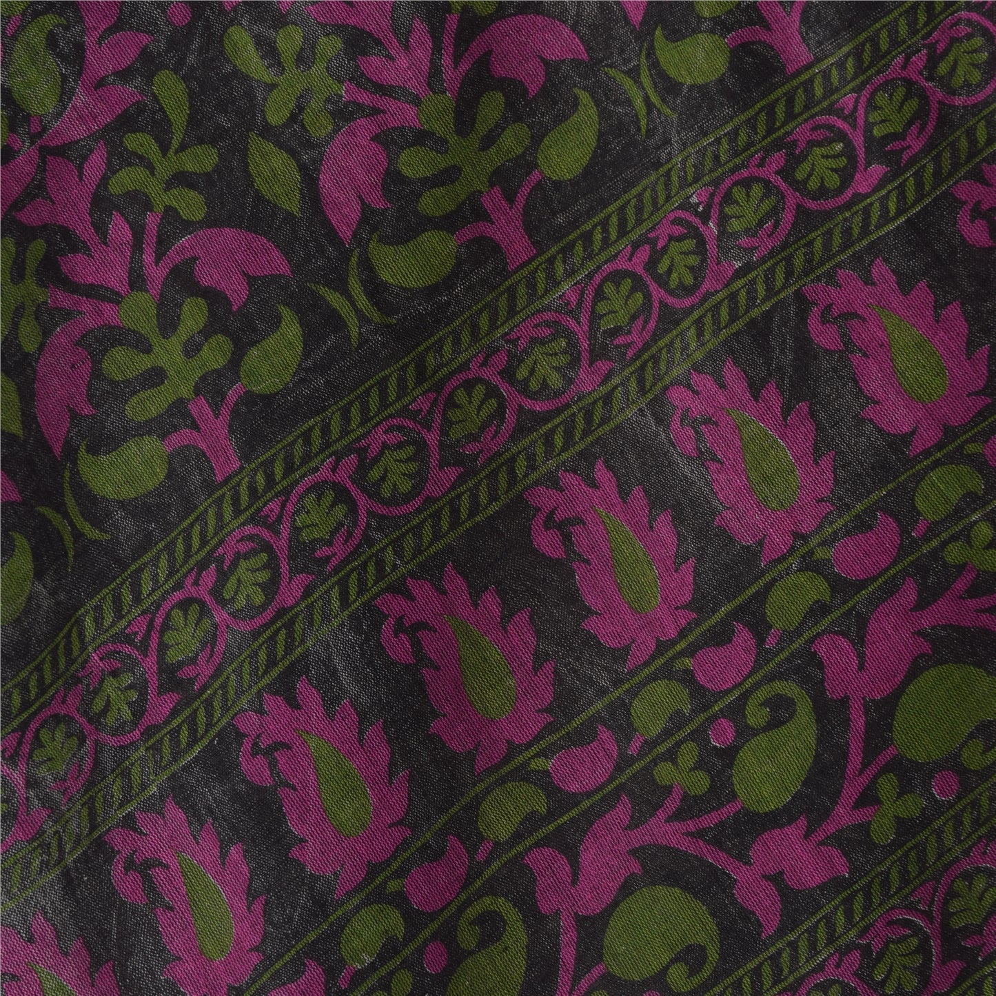 Sanskriti Vintage Sarees Indian Gray Pure Cotton Printed Sari 6+yd Craft Sustainable Fabric