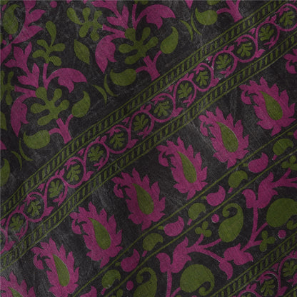 Sanskriti Vintage Sarees Indian Gray Pure Cotton Printed Sari 6+yd Craft Sustainable Fabric