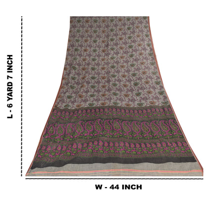 Sanskriti Vintage Sarees Indian Gray Pure Cotton Printed Sari 6+yd Craft Sustainable Fabric