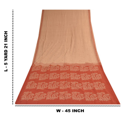 Сари Sanskriti Vintage, персиковый/оранжевый, сотканный из 100% чистого хлопка, 5+ ярдов, устойчивая ткань