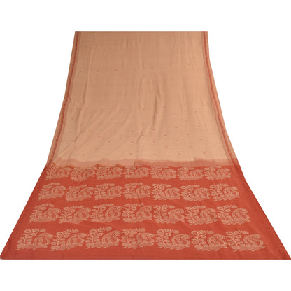 Сари Sanskriti Vintage, персиковый/оранжевый, сотканный из 100% чистого хлопка, 5+ ярдов, устойчивая ткань