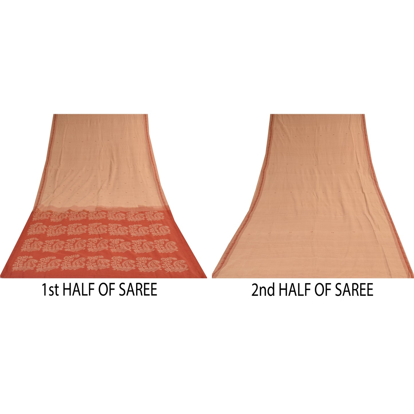 Сари Sanskriti Vintage, персиковый/оранжевый, сотканный из 100% чистого хлопка, 5+ ярдов, устойчивая ткань