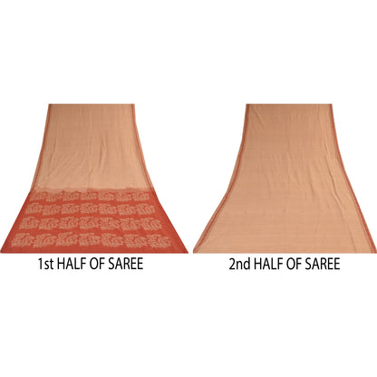 Сари Sanskriti Vintage, персиковый/оранжевый, сотканный из 100% чистого хлопка, 5+ ярдов, устойчивая ткань