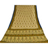 Sanskriti Vintage Sarees Cream/Green Pure Cotton Printed Sari 5+yd Craft Sustainable Fabric