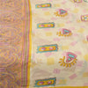 Sanskriti Vintage Sarees Cream 100% Pure Cotton Printed Sari 5+yd Craft Sustainable Fabric