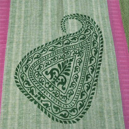 Sanskriti Vintage Sarees Indian Green Pure Cotton Printed Sari 5+yd Craft Sustainable Fabric