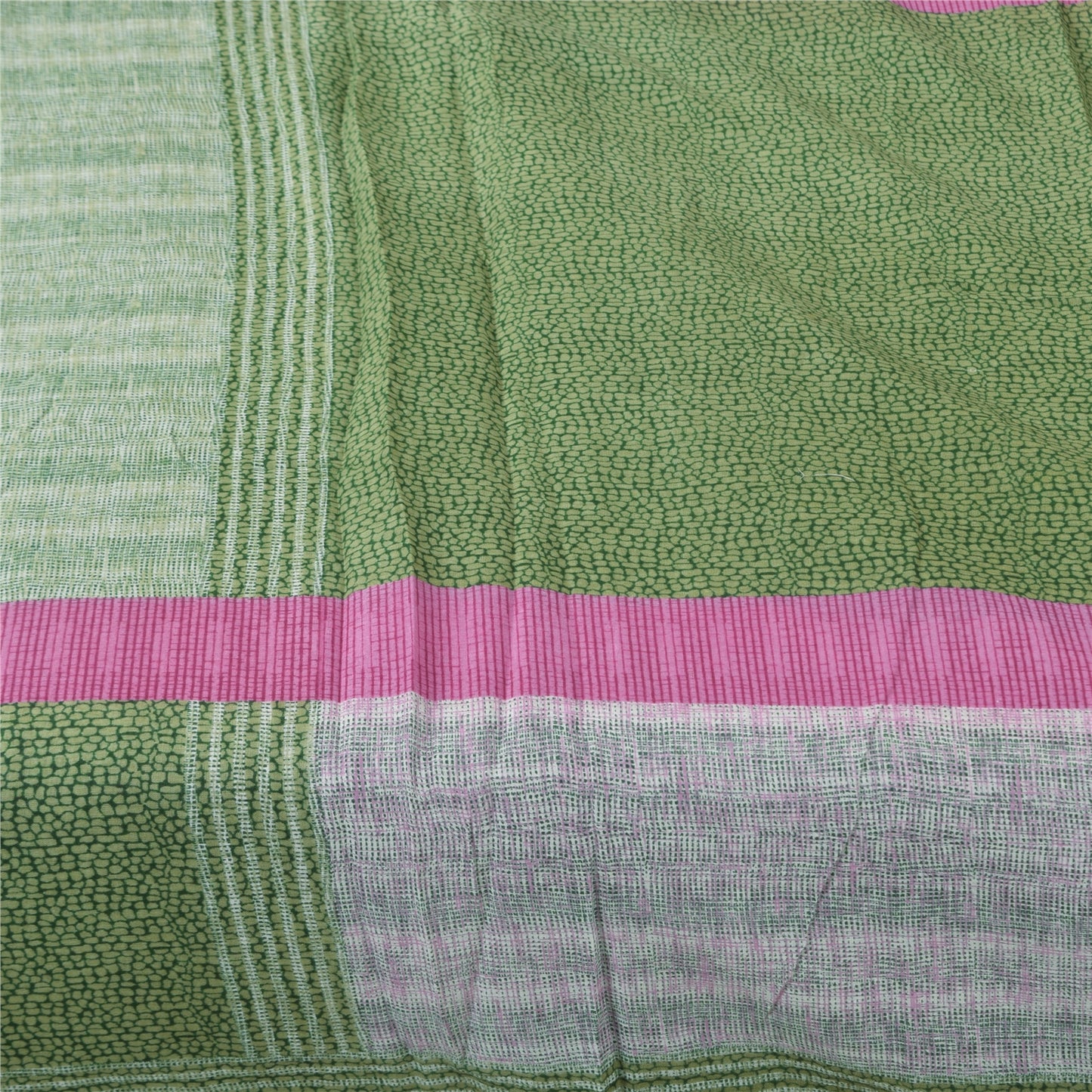 Sanskriti Vintage Sarees Indian Green Pure Cotton Printed Sari 5+yd Craft Sustainable Fabric