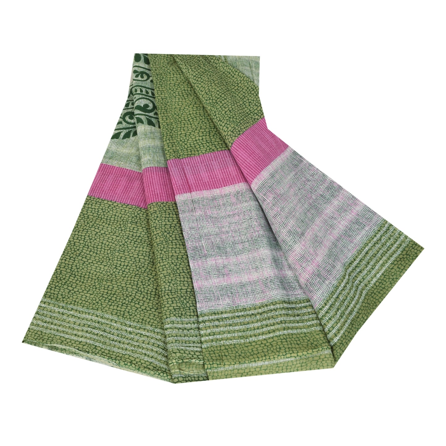 Sanskriti Vintage Sarees Indian Green Pure Cotton Printed Sari 5+yd Craft Sustainable Fabric
