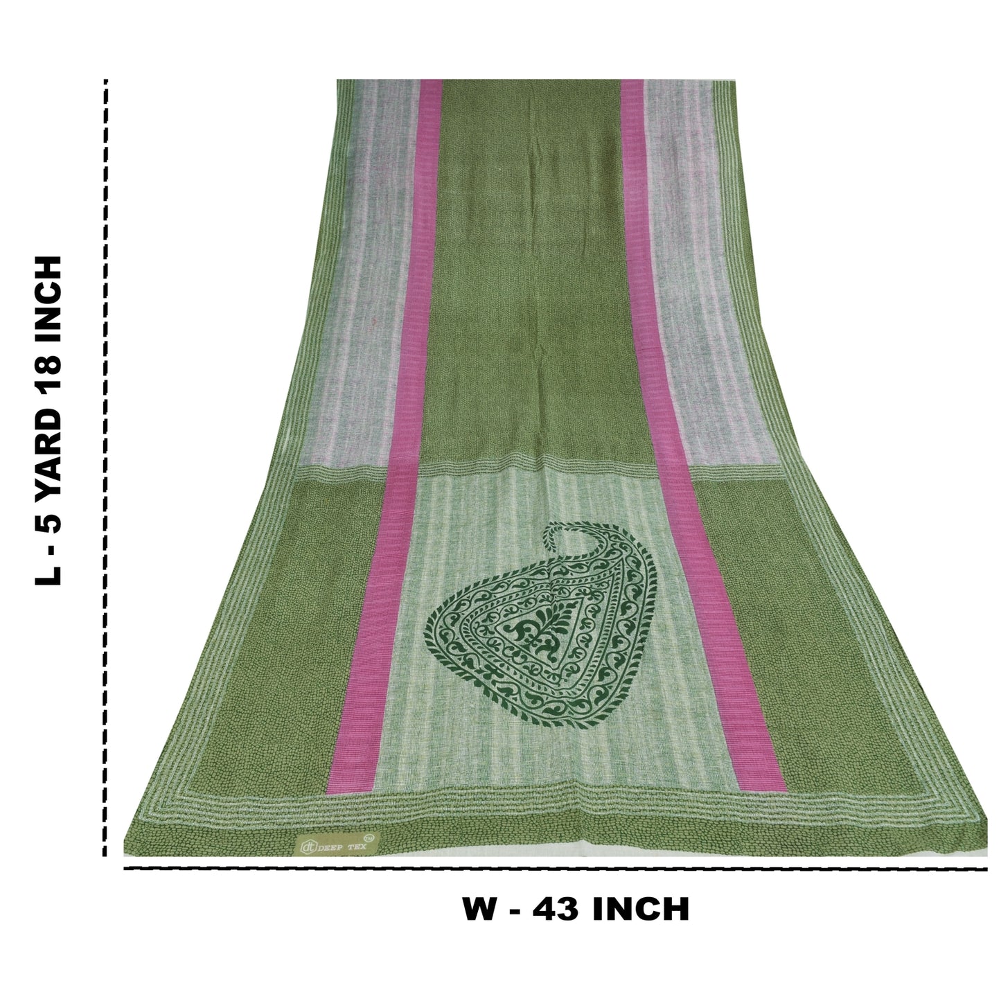 Sanskriti Vintage Sarees Indian Green Pure Cotton Printed Sari 5+yd Craft Sustainable Fabric