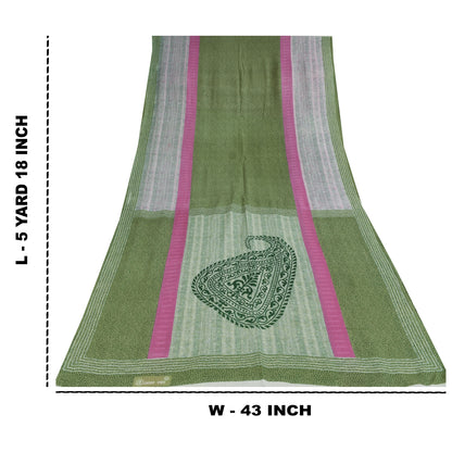Sanskriti Vintage Sarees Indian Green Pure Cotton Printed Sari 5+yd Craft Sustainable Fabric
