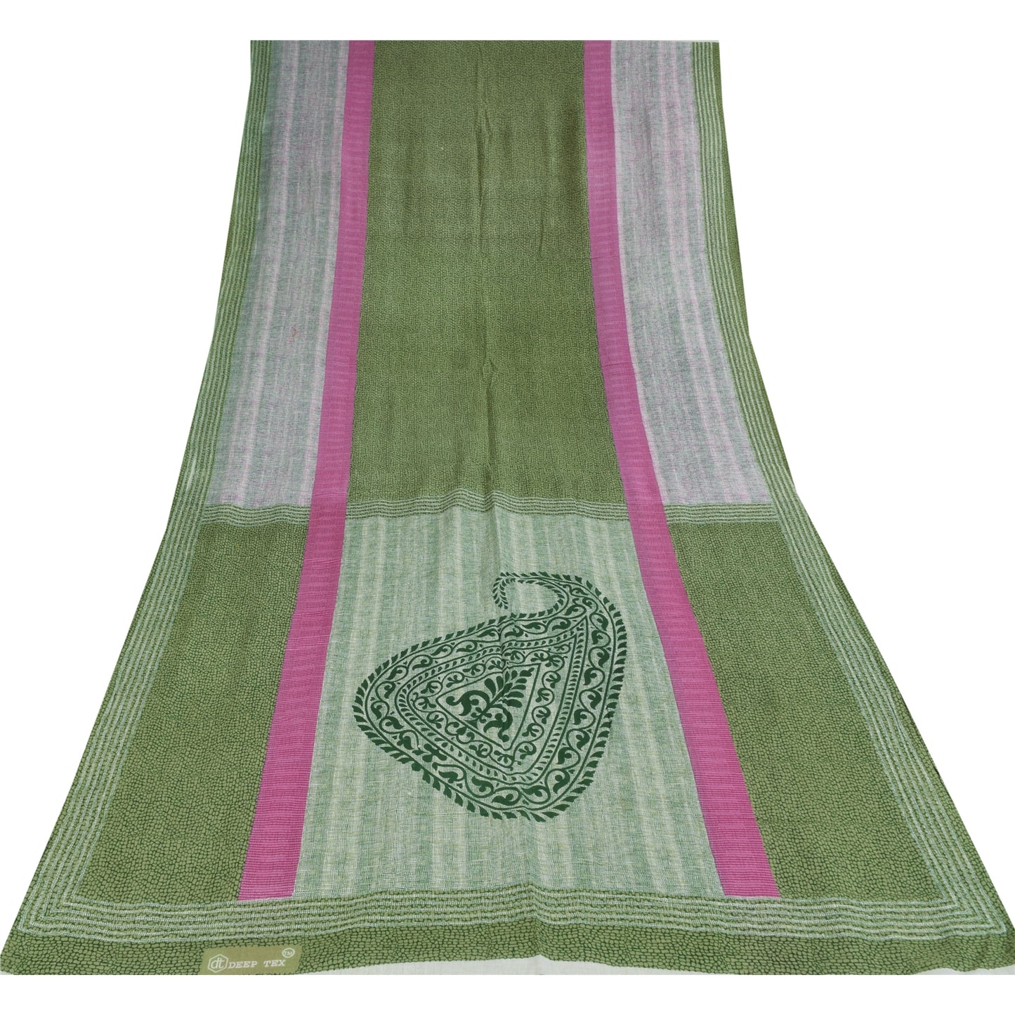 Sanskriti Vintage Sarees Indian Green Pure Cotton Printed Sari 5+yd Craft Sustainable Fabric