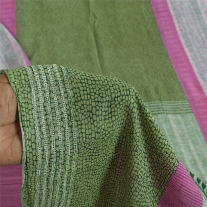 Sanskriti Vintage Sarees Indian Green Pure Cotton Printed Sari 5+yd Craft Sustainable Fabric