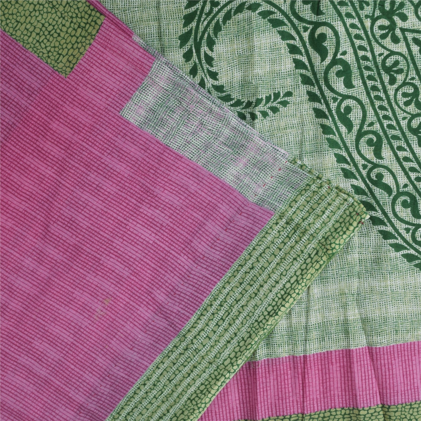 Sanskriti Vintage Sarees Indian Green Pure Cotton Printed Sari 5+yd Craft Sustainable Fabric