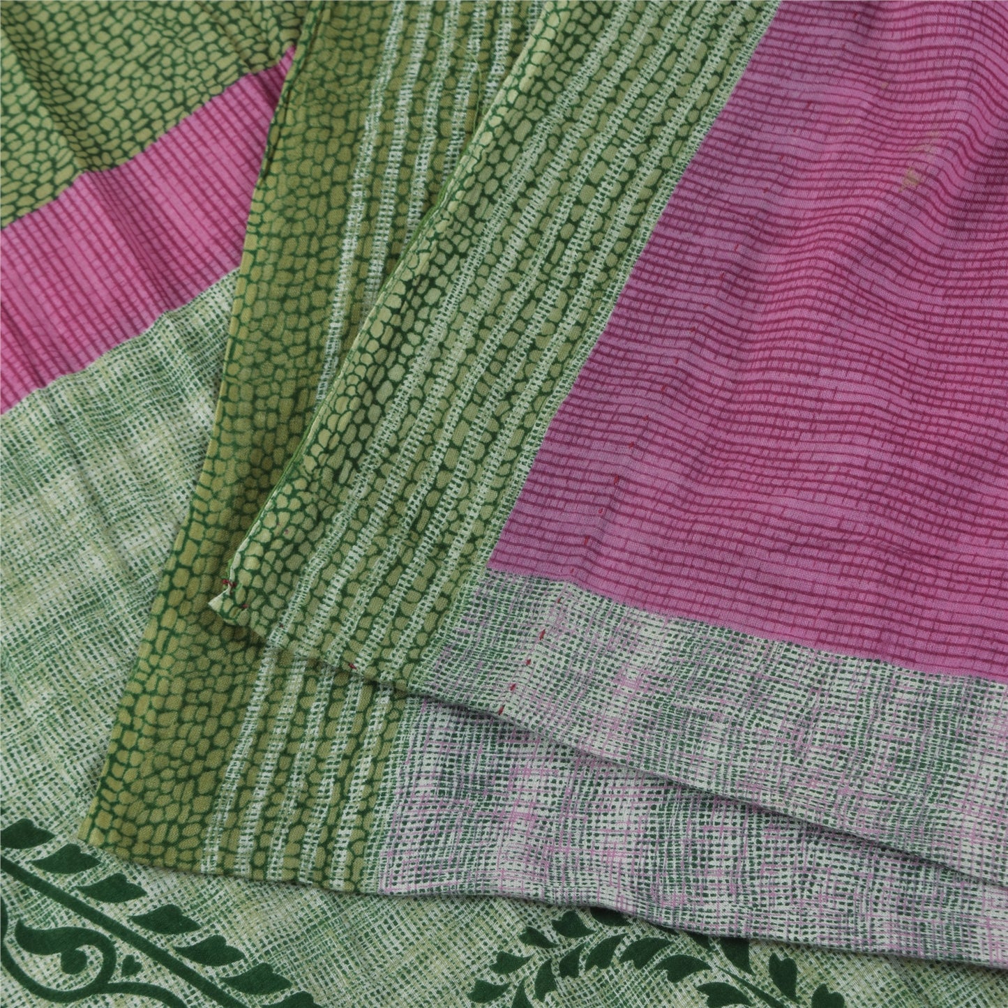 Sanskriti Vintage Sarees Indian Green Pure Cotton Printed Sari 5+yd Craft Sustainable Fabric
