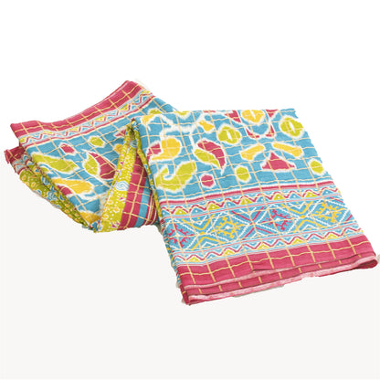 Sanskriti Vintage Sarees Green Patan Patola Print Woven Pure Cotton Sari Fabric