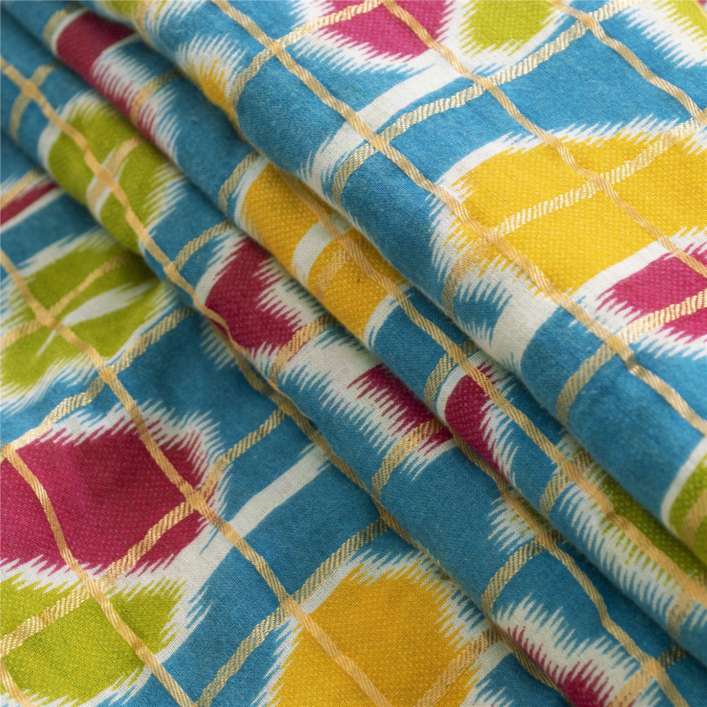 Sanskriti Vintage Sarees Green Patan Patola Print Woven Pure Cotton Sari Fabric