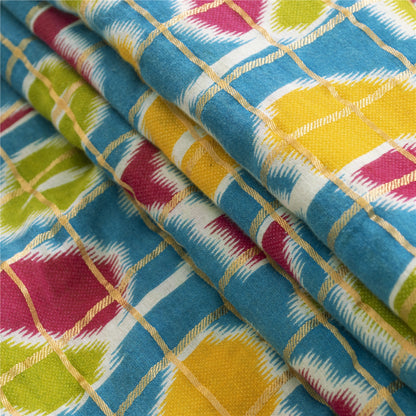 Sanskriti Vintage Sarees Green Patan Patola Print Woven Pure Cotton Sari Fabric