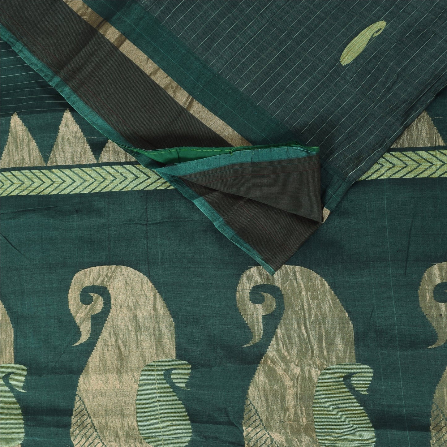 Sanskriti Vintage Sarees Teal Blue Woven Pure Cotton Paisley Sari 5+yd Sustainable Fabric