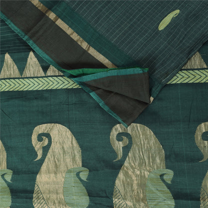 Sanskriti Vintage Sarees Teal Blue Woven Pure Cotton Paisley Sari 5+yd Sustainable Fabric