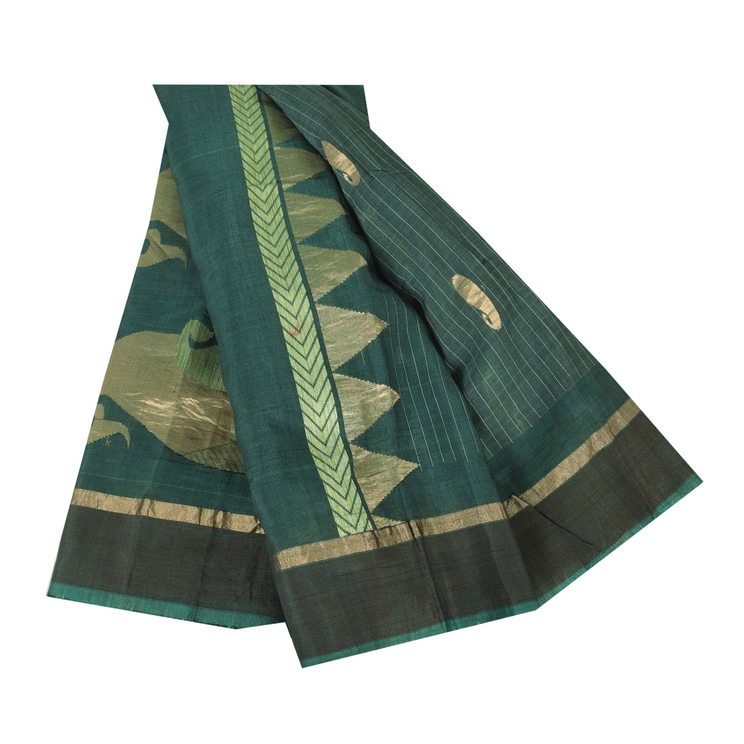 Sanskriti Vintage Sarees Teal Blue Woven Pure Cotton Paisley Sari 5+yd Sustainable Fabric