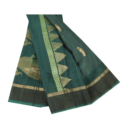 Sanskriti Vintage Sarees Teal Blue Woven Pure Cotton Paisley Sari 5+yd Sustainable Fabric