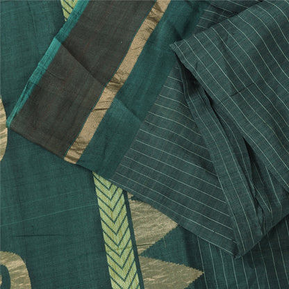 Sanskriti Vintage Sarees Teal Blue Woven Pure Cotton Paisley Sari 5+yd Sustainable Fabric