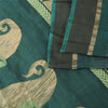 Sanskriti Vintage Sarees Teal Blue Woven Pure Cotton Paisley Sari 5+yd Sustainable Fabric