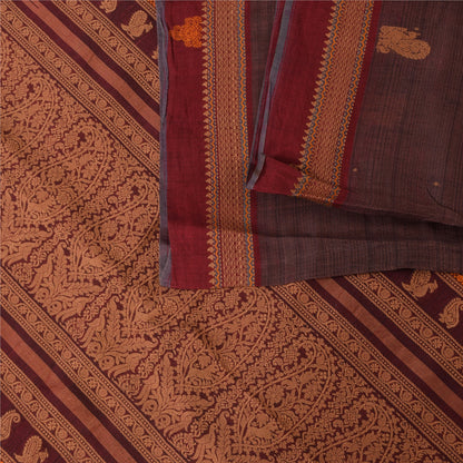 Sanskriti Vintage Sarees Wine Hand Woven 100% Pure Cotton Sari 5+yd Craft Sustainable Fabric