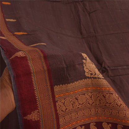 Sanskriti Vintage Sarees Wine Hand Woven 100% Pure Cotton Sari 5+yd Craft Sustainable Fabric