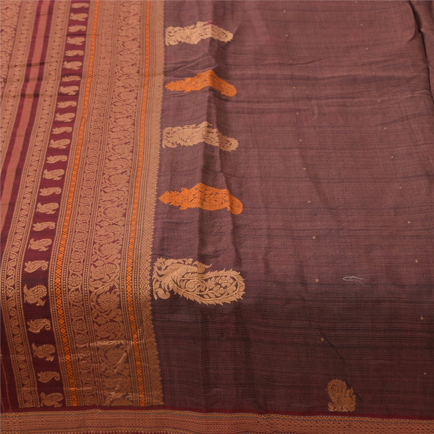 Sanskriti Vintage Sarees Wine Hand Woven 100% Pure Cotton Sari 5+yd Craft Sustainable Fabric
