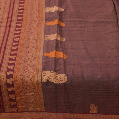 Sanskriti Vintage Sarees Wine Hand Woven 100% Pure Cotton Sari 5+yd Craft Sustainable Fabric