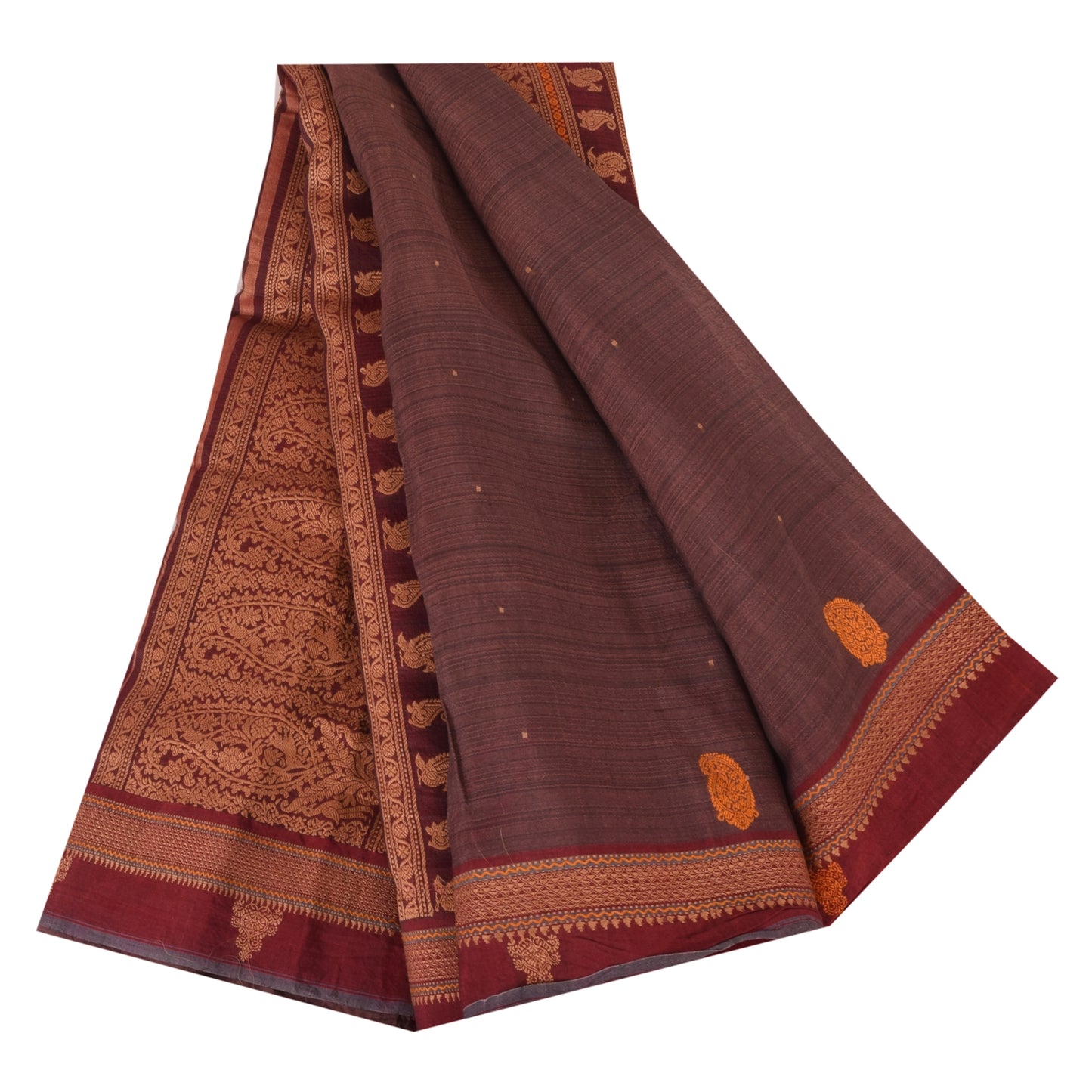 Sanskriti Vintage Sarees Wine Hand Woven 100% Pure Cotton Sari 5+yd Craft Sustainable Fabric