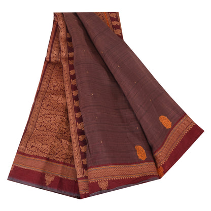 Sanskriti Vintage Sarees Wine Hand Woven 100% Pure Cotton Sari 5+yd Craft Sustainable Fabric