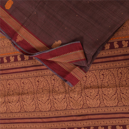 Sanskriti Vintage Sarees Wine Hand Woven 100% Pure Cotton Sari 5+yd Craft Sustainable Fabric