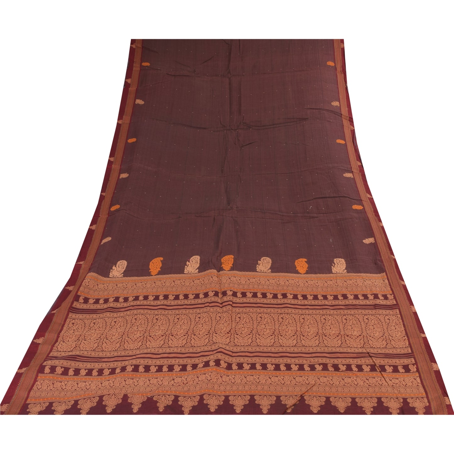Sanskriti Vintage Sarees Wine Hand Woven 100% Pure Cotton Sari 5+yd Craft Sustainable Fabric