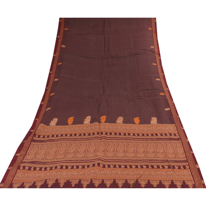 Sanskriti Vintage Sarees Wine Hand Woven 100% Pure Cotton Sari 5+yd Craft Sustainable Fabric