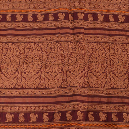 Sanskriti Vintage Sarees Wine Hand Woven 100% Pure Cotton Sari 5+yd Craft Sustainable Fabric