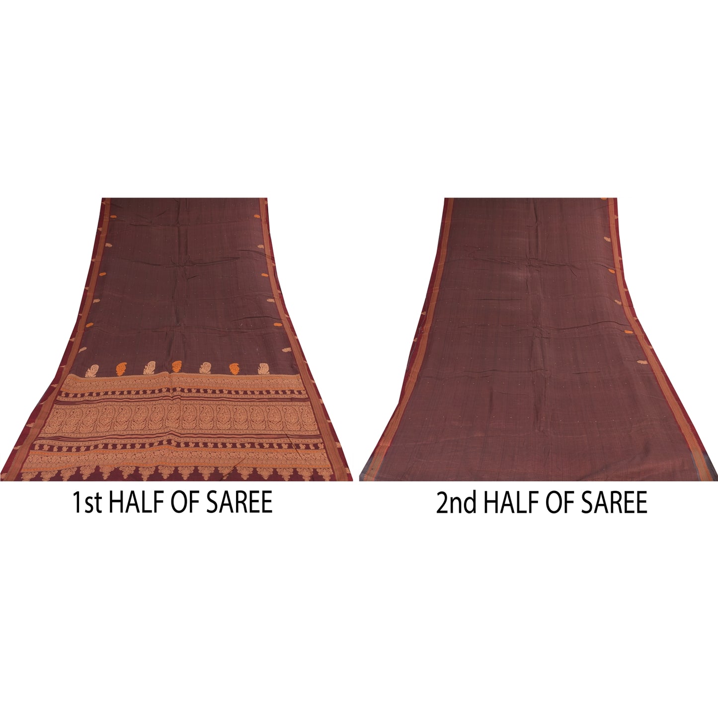 Sanskriti Vintage Sarees Wine Hand Woven 100% Pure Cotton Sari 5+yd Craft Sustainable Fabric